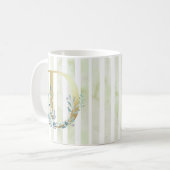 D Golden Initial auf blau-weiß Streifen Kaffeetasse (Vorderseite Links)