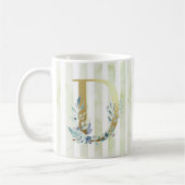 D Golden Initial auf blau-weiß Streifen Kaffeetasse (Links)