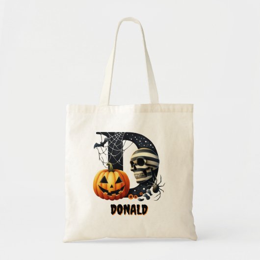 D Initial Trick oder Treat Niedliche Halloween Can Tragetasche (Vorne)