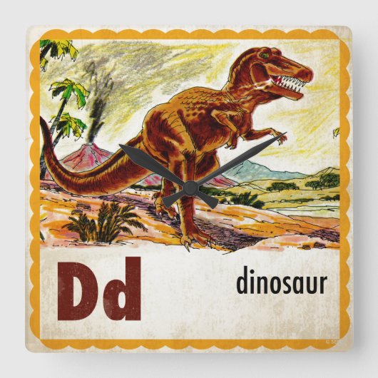 D ist für Dinosaurier Quadratische Wanduhr (Vorderseite)