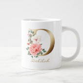 D Letter Gold Monogram | Rosa grüne Blume Jumbo-Tasse (Rechts)