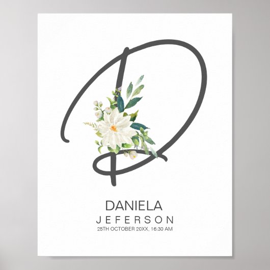 D Letter Monogram Blush Floral Decor Poster (Vorne)