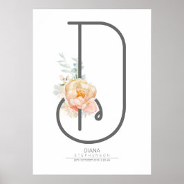 D Letter Monogram Blush Peach Floral Wohngestaltun Poster