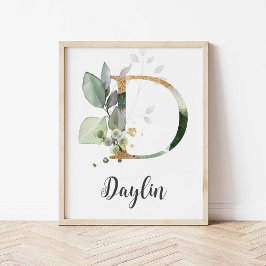 D Letter Monogram Greenerity Kinderzimmer Name Wal Poster