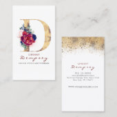 D Monogram Burgundy Gold und Navy Blue Floral Visitenkarte (Vorne/Hinten)