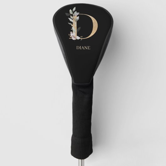 D Monogram Floral Personalisiert Golf Head Cover Headcover (Vorderseite)
