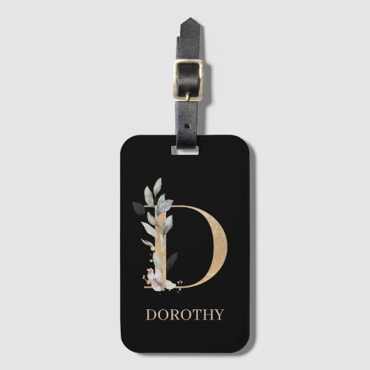 D Monogram Floral Personalisiert Luggage Tag Gepäckanhänger (Vorderseite Vertikal)
