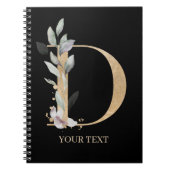 D Monogram Floral Personalisiertes Notebook Notizblock (Vorderseite)