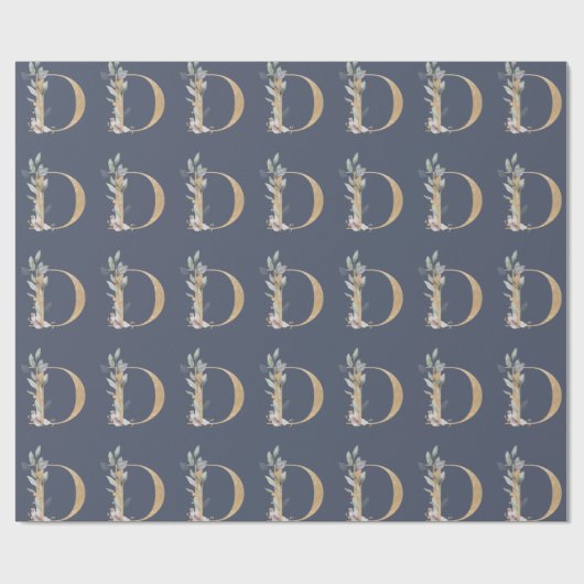 D Monogram Floral Wrapping Paper Geschenkpapier (Flach)