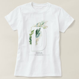 D Monogram Gold Greenery Blätter Elegant T-Shirt