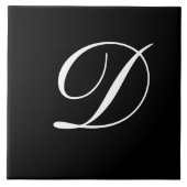D Monogram, Initial White on Black Fliese (Vorderseite)