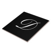 D Monogram, Initial White on Black Fliese (Seite)