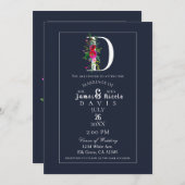 D Monogram letzte erste Hochzeit mit moderner Blau Einladung (Vorne/Hinten)