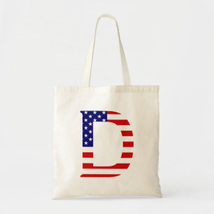 D Monogram überlagert sich auf der Flagge der USA Tragetasche