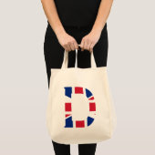 D Monogram überlagert sich auf der Union Jack Flag Tragetasche (Vorderseite (Produkt))