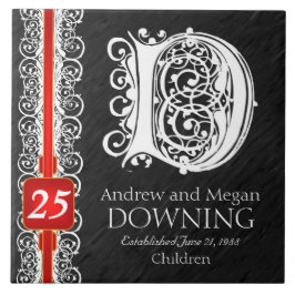 D Monogram "White Lace on Black" Anniversary Tile Fliese