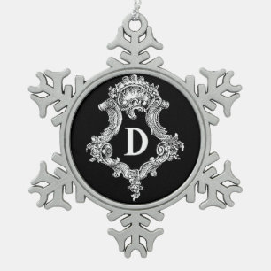 D Monogramm Anfangsornament Schneeflocken Zinn-Ornament