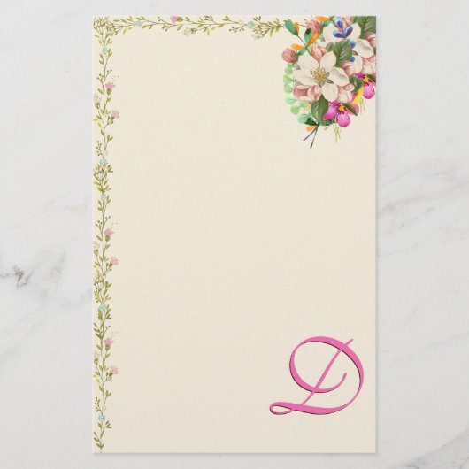 D-Monogramm-Blumenstrauß Briefpapier (Vorderseite)