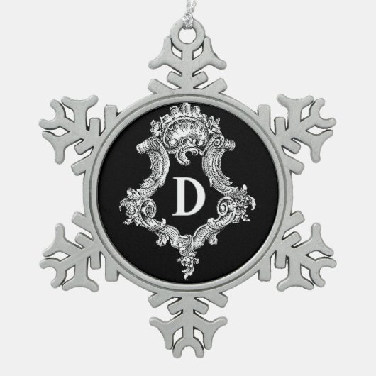 D Monogramm Erstverzierung Schneeflocken Zinn-Ornament (Vorderseite)