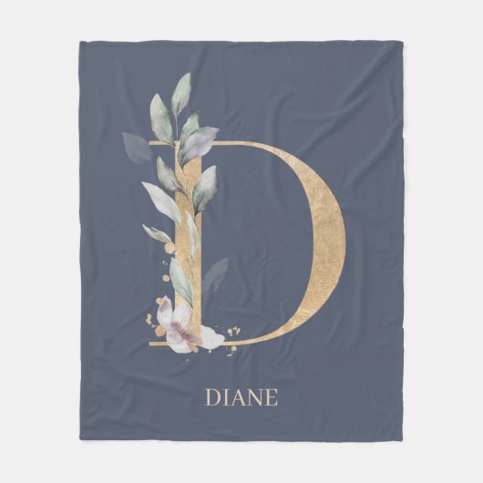 D Monogramm Floral Personalisiert Fleecedecke (Vorderseite)