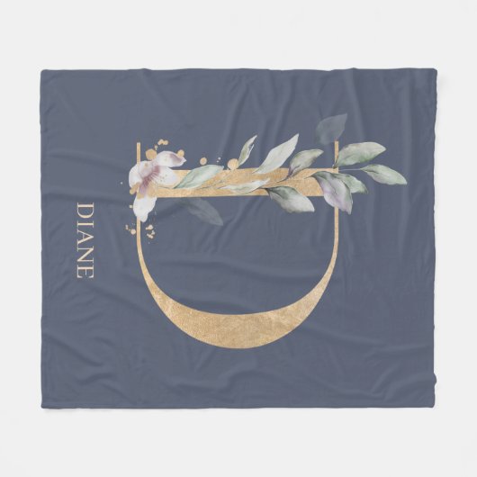 D Monogramm Floral Personalisiert Fleecedecke (Vorderseite (Horizontal))