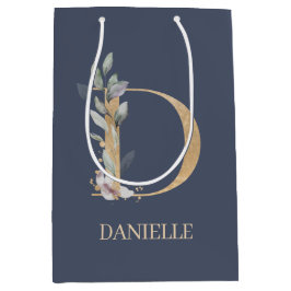 D Monogramm Floral Personalisiert Mittlere Geschenktüte