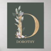 D Monogramm Floral Personalisiert Poster (Vorne)