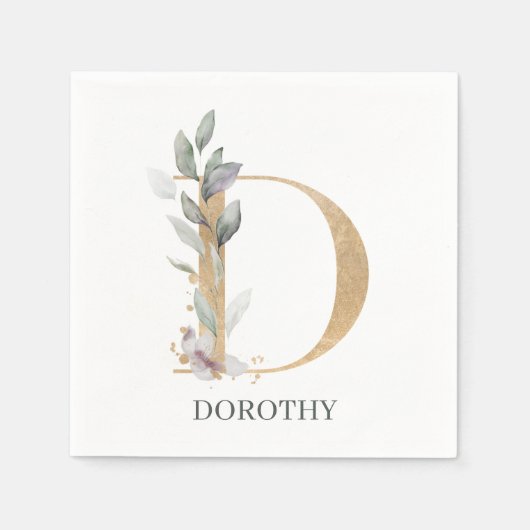 D Monogramm Floral Personalisiert Serviette (Vorderseite)