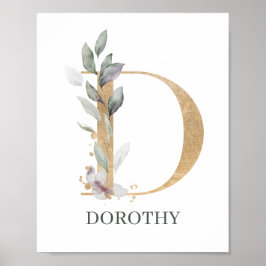 D Monogramm Floral Personalisiertes Poster