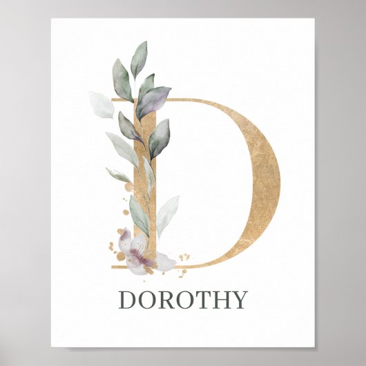 D Monogramm Floral Personalisiertes Poster (Vorne)