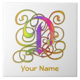 D Monogramm Ihr Name "Gothic Rainbow" Keramik Tile Fliese