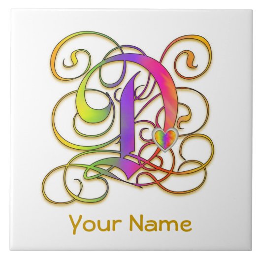 D Monogramm Ihr Name "Gothic Rainbow" Keramik Tile Fliese (Vorderseite)