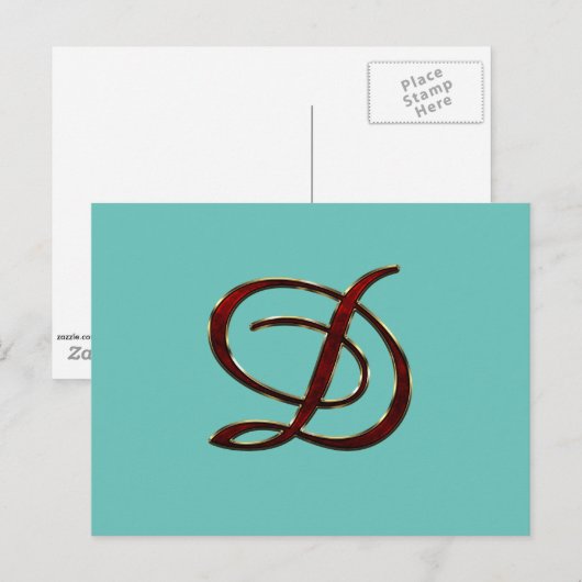 D Monogramm in kupferfarbenem Skript auf Postkarte (Vorne/Hinten)