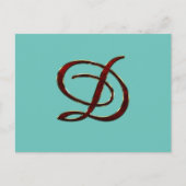 D Monogramm in kupferfarbenem Skript auf Postkarte (Vorderseite)