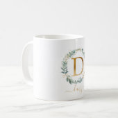 D Monogramm, kundenspezifischer Blattkranz Kaffeetasse (Vorderseite Links)