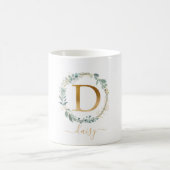 D Monogramm, kundenspezifischer Blattkranz Kaffeetasse (Mittel)