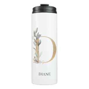 D Monogramm Personalisierter floraler Tumbler Thermosbecher