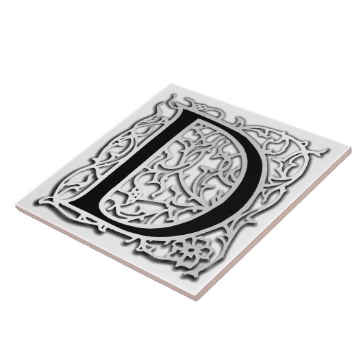 D-Monogramm-"Silber Besque" Keramik-Fliese Fliese (Seite)