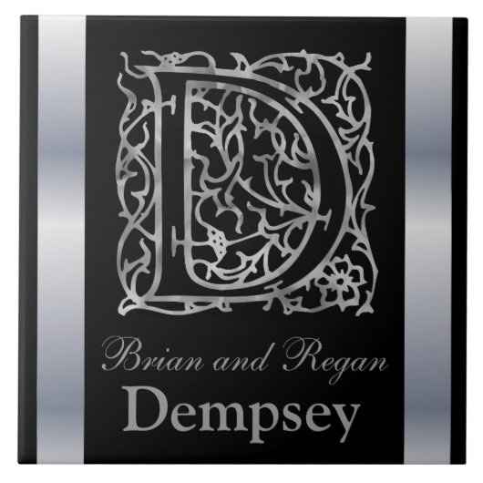 D Monogramm und Name "Besque on Black" Keramik Til Fliese (Vorderseite)