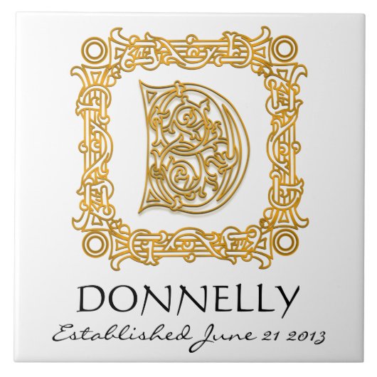 "D" Nachname Hochzeitstag Monogramm Tile Fliese (Vorderseite)