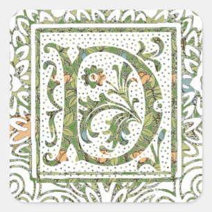 D Verzierte florale Monogramm Quadratischer Aufkleber