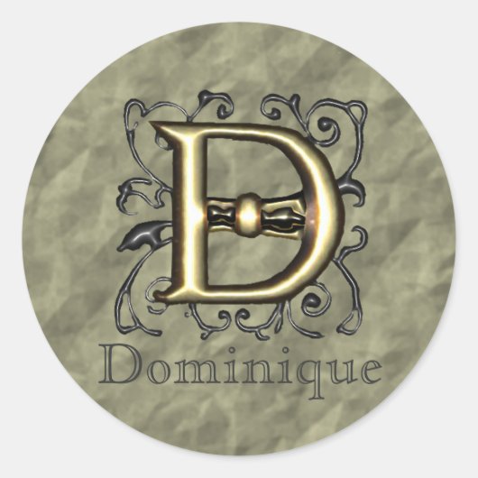 D - Vintages Monogramm (Gold) Runder Aufkleber (Vorderseite)