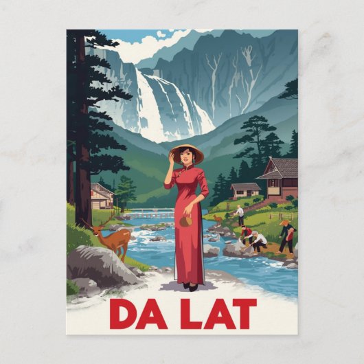 Da Lat Wasserfall & Ao Dai Postkarte (Vorderseite)