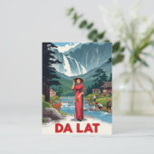 Da Lat Waterfall & Ao Dai Postkarte (Stehend Vorderseite)