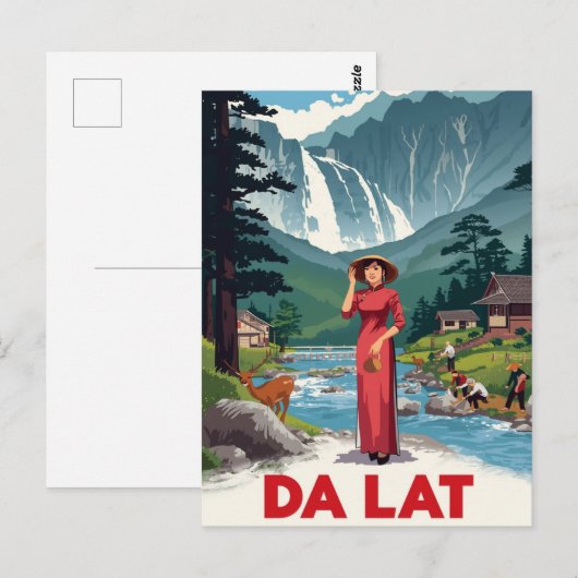 Da Lat Waterfall & Ao Dai Postkarte (Vorne/Hinten)