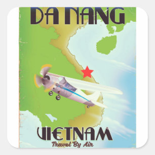 Da Nang Vietnam Vintage Reiseplakat Quadratischer Aufkleber