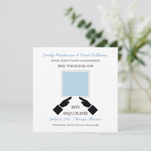 Da oder Platz Save the Date, blau Einladung (Stehend Vorderseite)