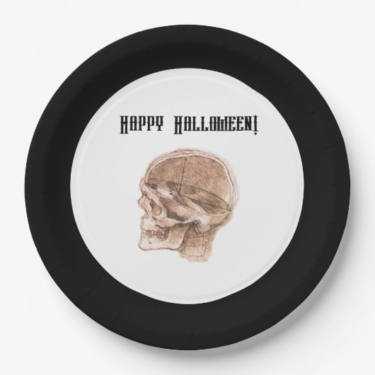 Da Vinci Halloween Science Anatomie Skull Print Pappteller (Vorderseite)