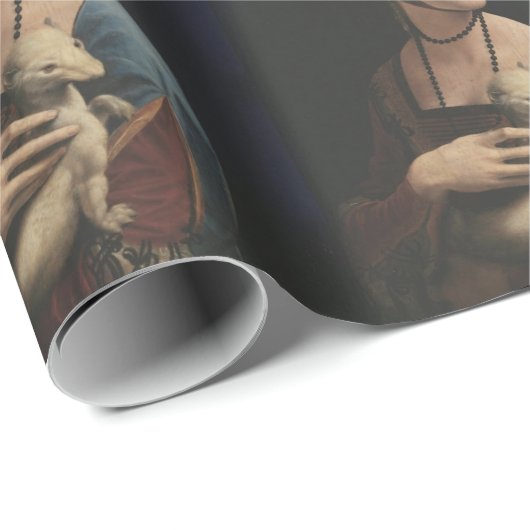 DA VINCI LADY MIT EINEM ERMINE WRAPPING PAPIER GESCHENKPAPIER (Rolleneckpunkt)
