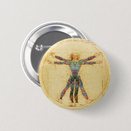 Da Vincis Vitruvian Mann mit Tätowierungen Button (Vorne & Hinten)